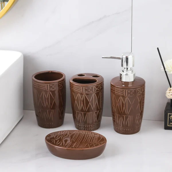 Bathroom Cup Wholesale Brown Geometric Ceramic Tumbler Cup OEM Supplier (3)