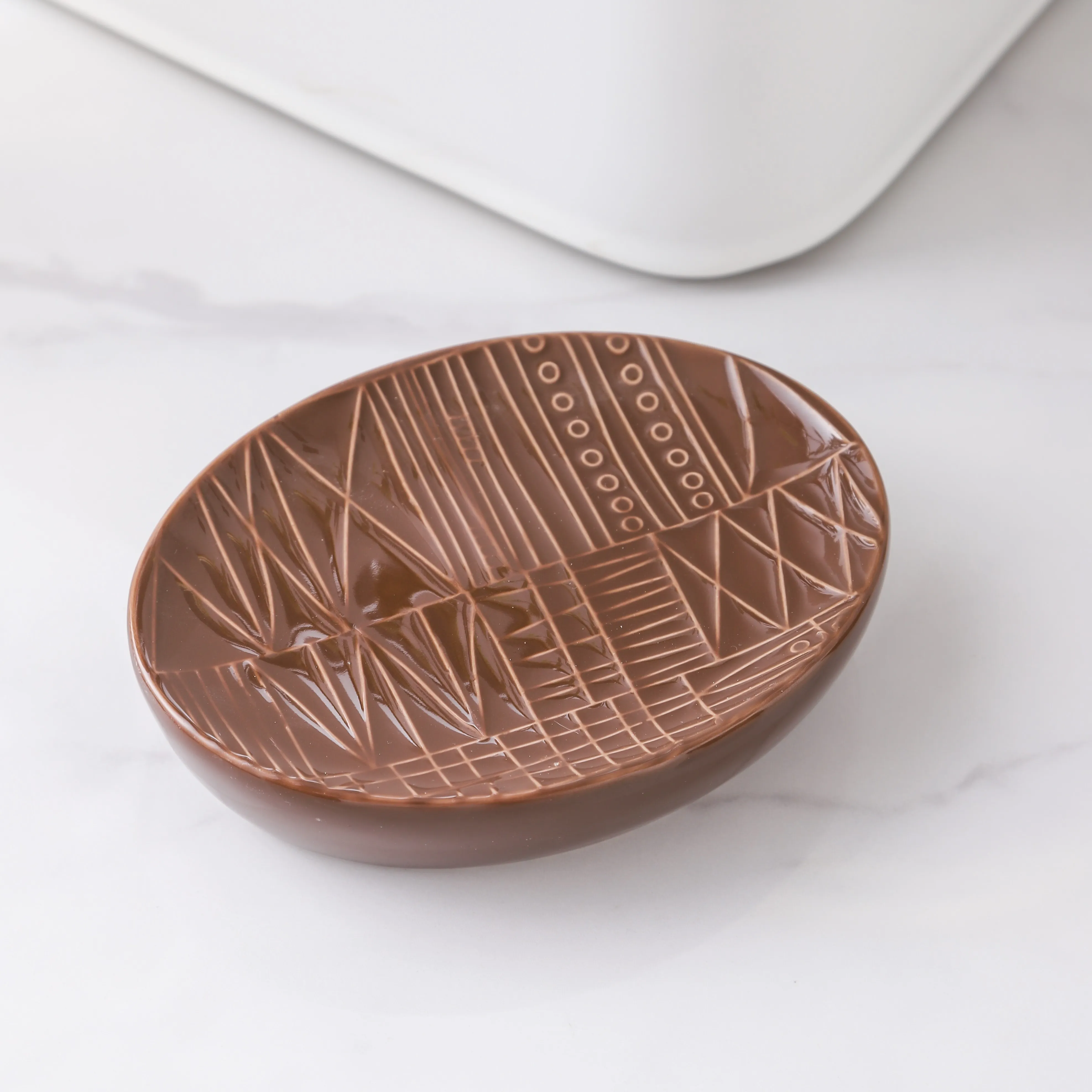 Bathroom Soap Dish Holder Wholesale OEM Brown Ceramic Dish (1)
