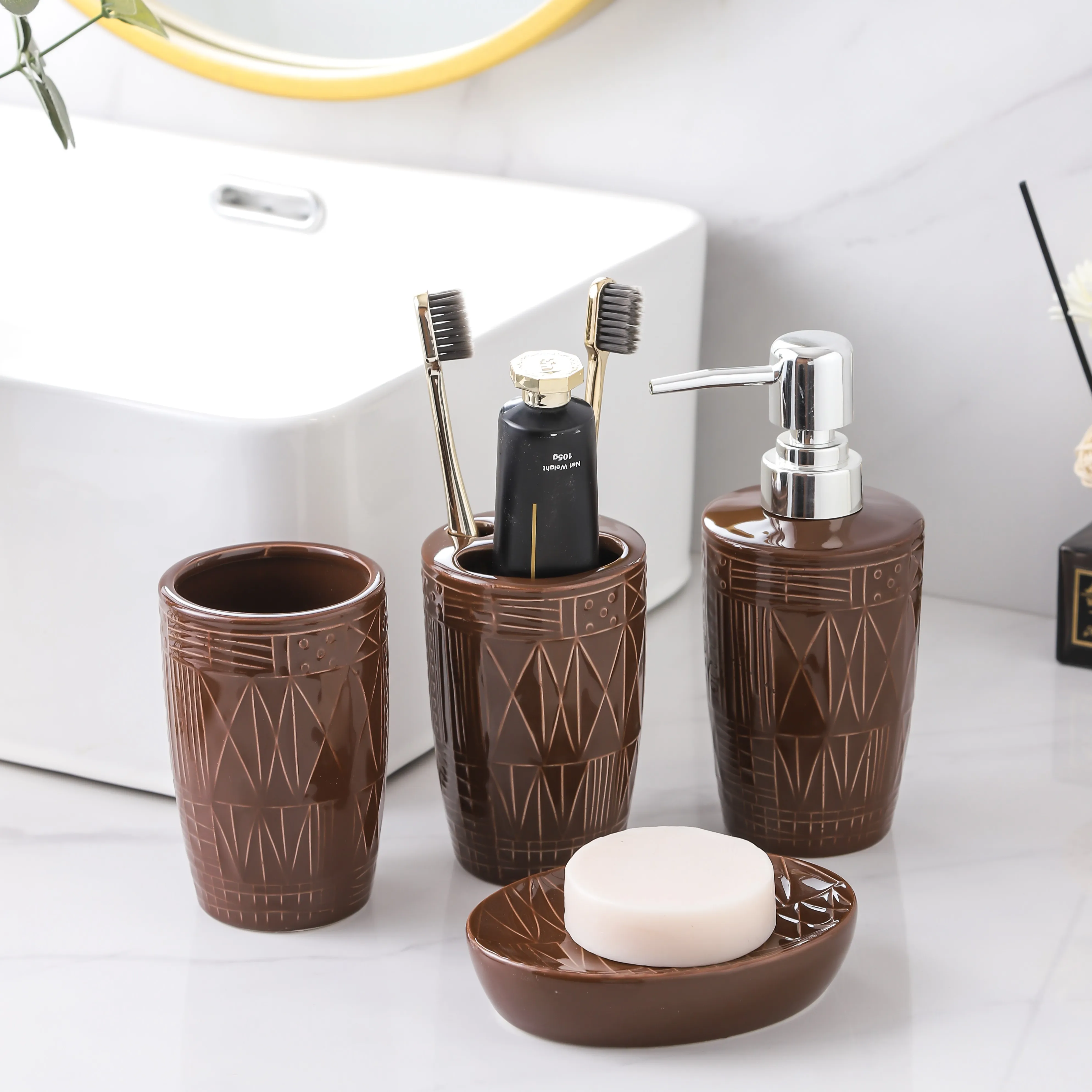 Bathroom Soap Dish Holder Wholesale OEM Brown Ceramic Dish (3)