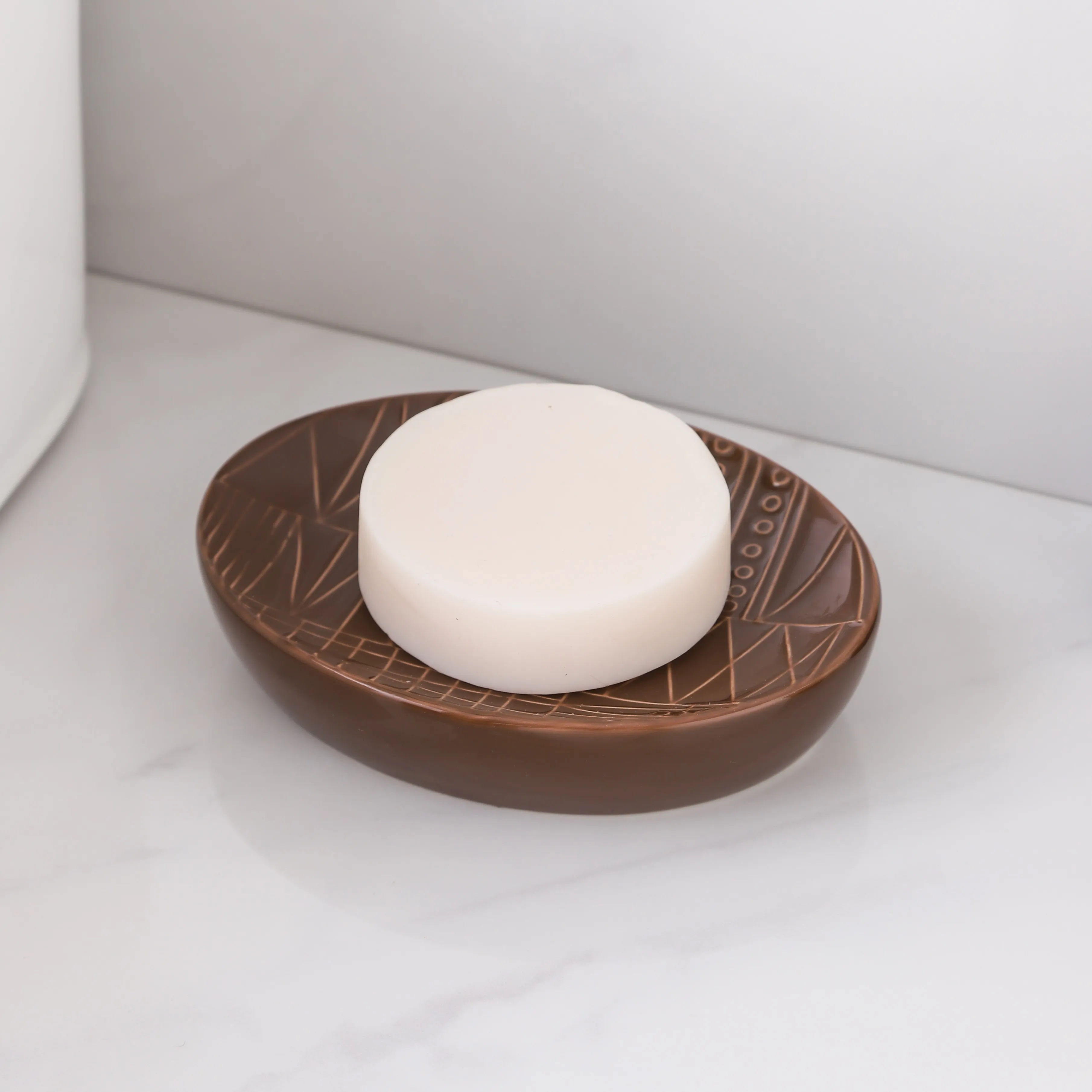 Bathroom Soap Dish Holder Wholesale OEM Brown Ceramic Dish (4)