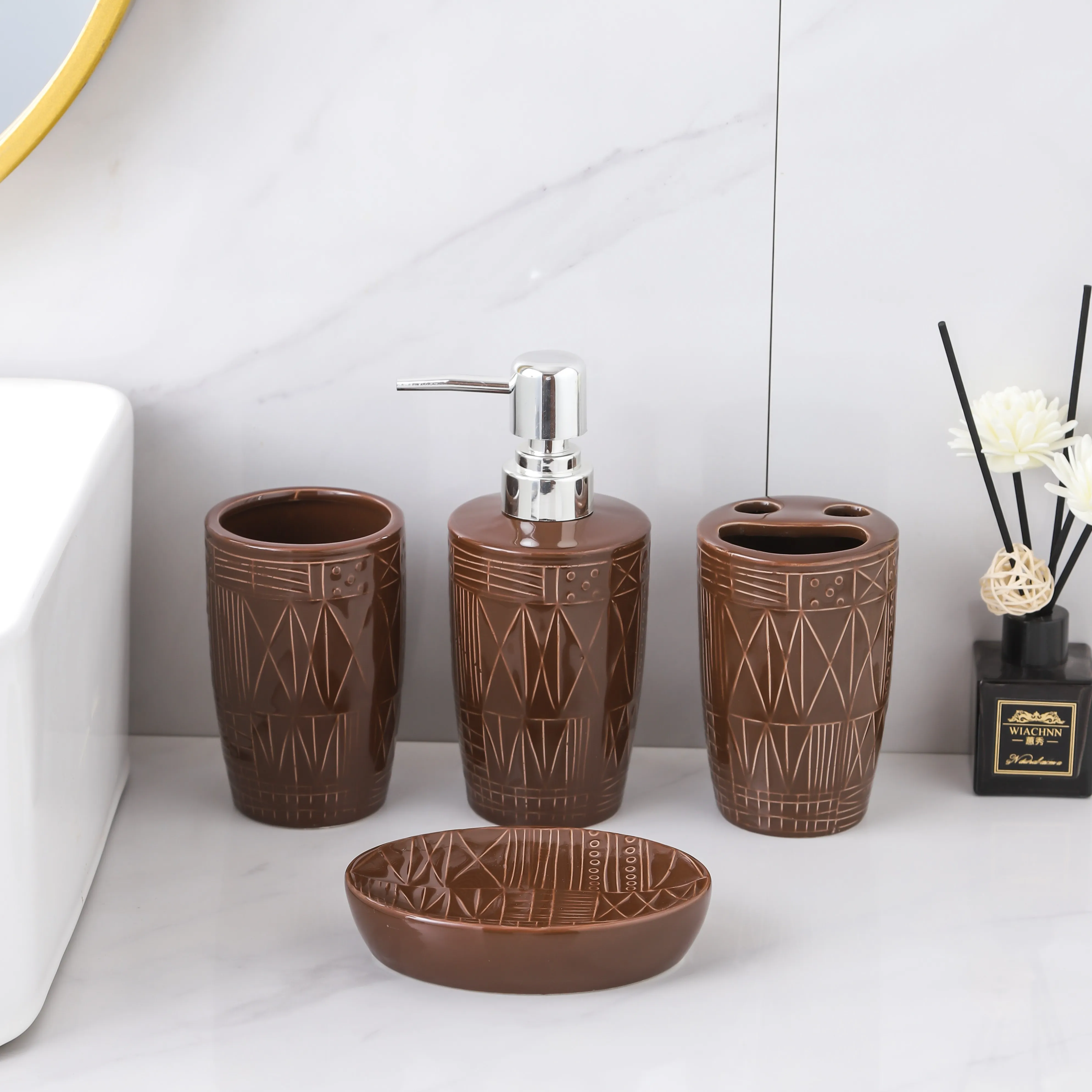 Bathroom Soap Dish Holder Wholesale OEM Brown Ceramic Dish (5)