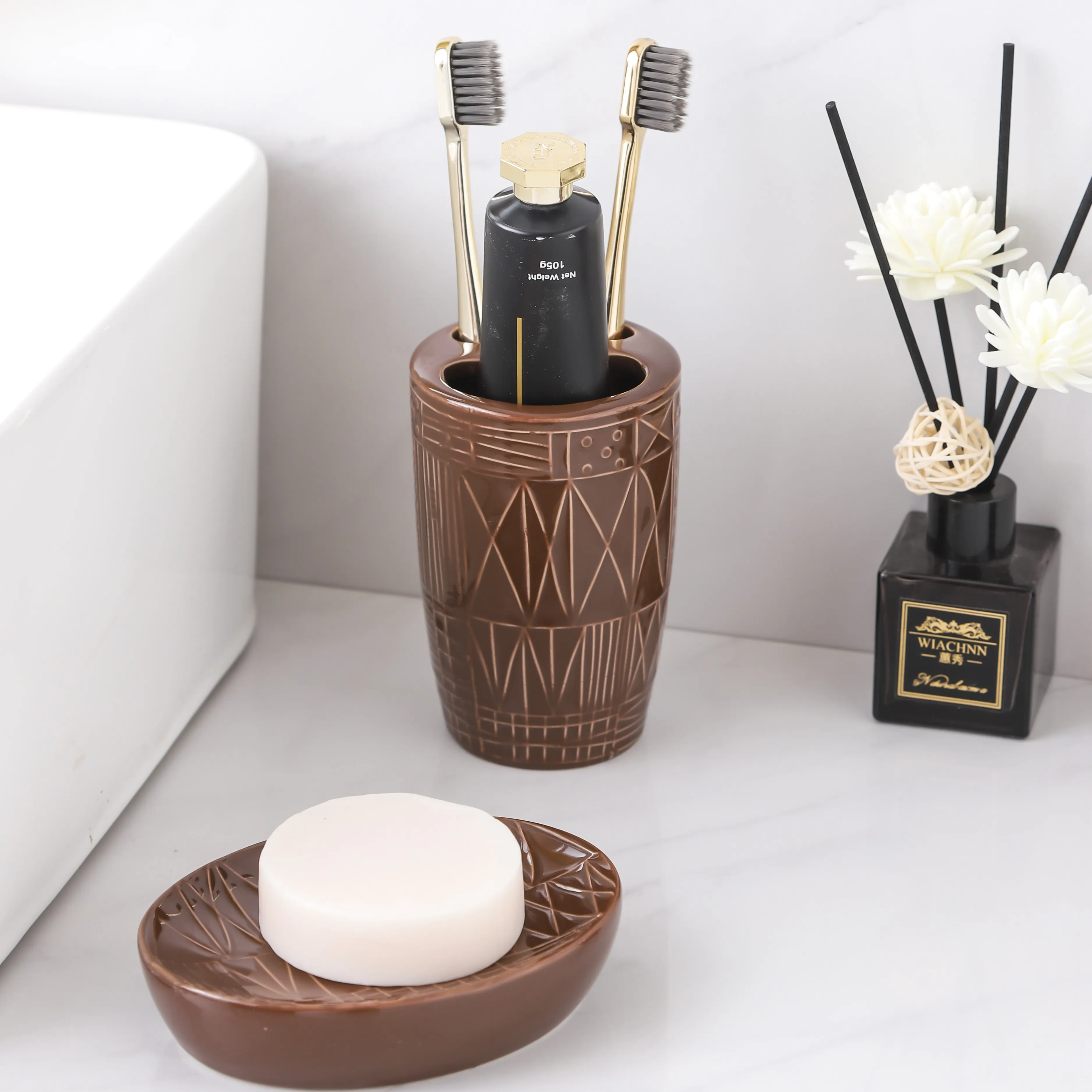 Bathroom Soap Dish Holder Wholesale OEM Brown Ceramic Dish (6)