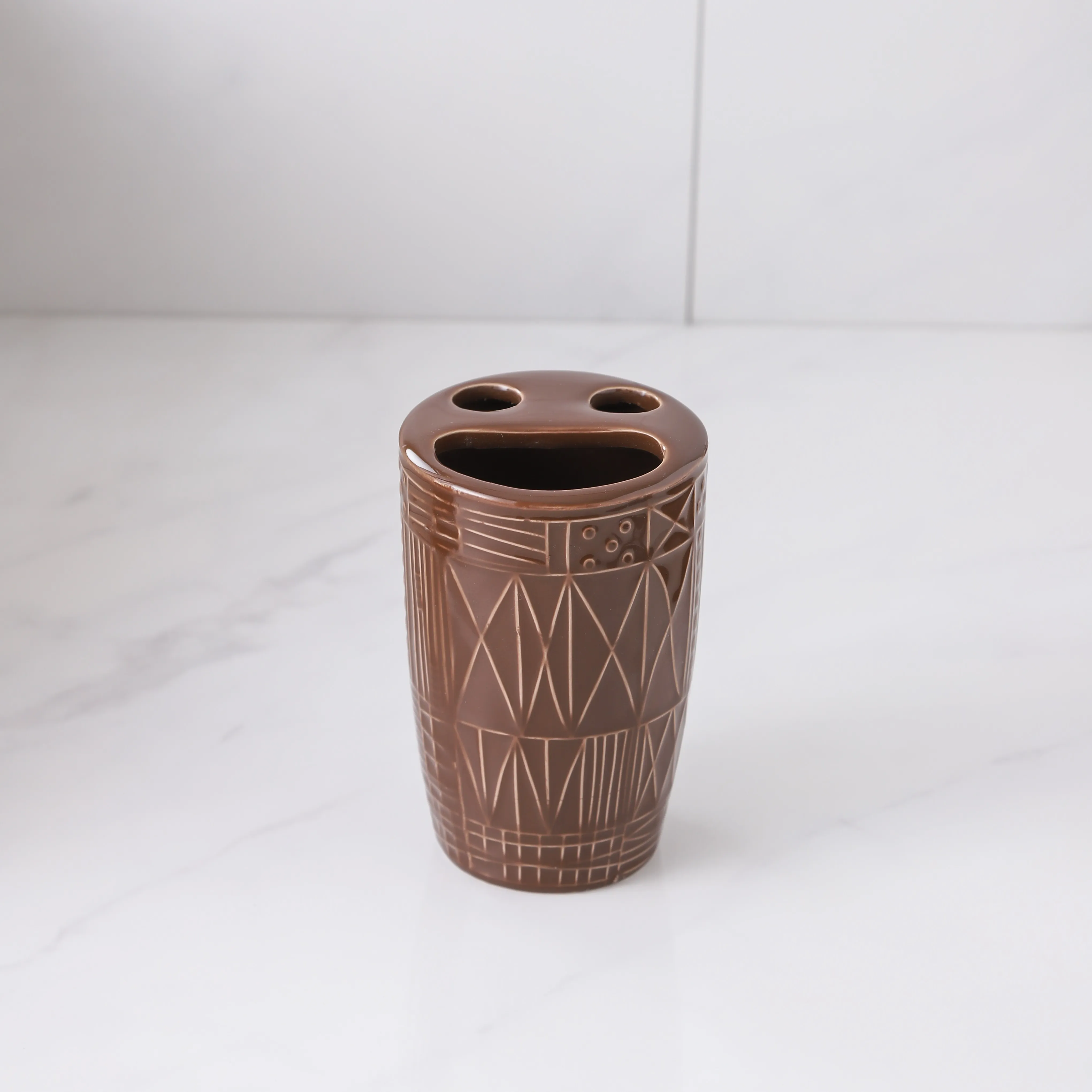 Bathroom Toothbrush Holders Bulk, Brown Ceramic Stand Supplier (1)