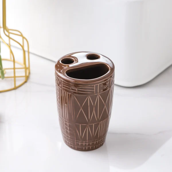 Bathroom Toothbrush Holders Bulk, Brown Ceramic Stand Supplier (4)
