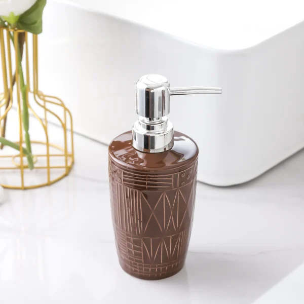 Custom Soap Dispenser Bottle, Brown Ceramic Lotion Dispenser Bulk (1)