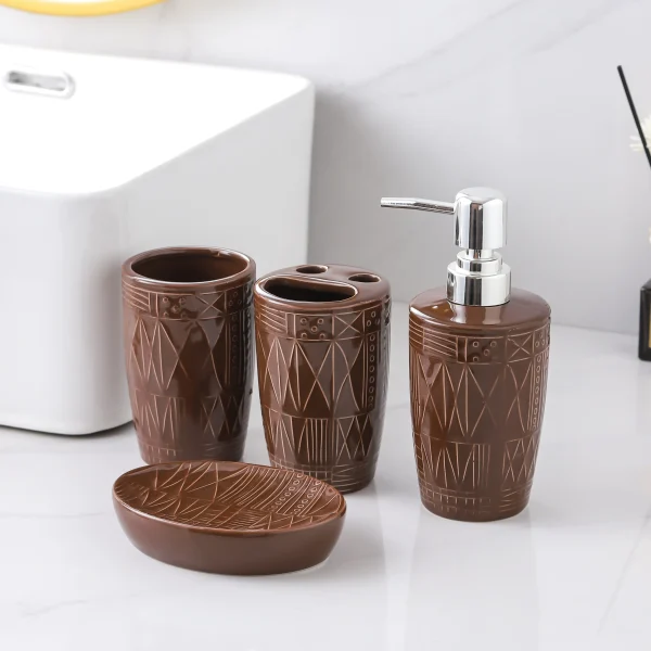 Custom Soap Dispenser Bottle, Brown Ceramic Lotion Dispenser Bulk (3)