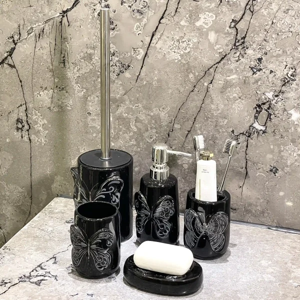 Customize Black Bathroom Set Supply 5-Piece with Butterfly Design (4)