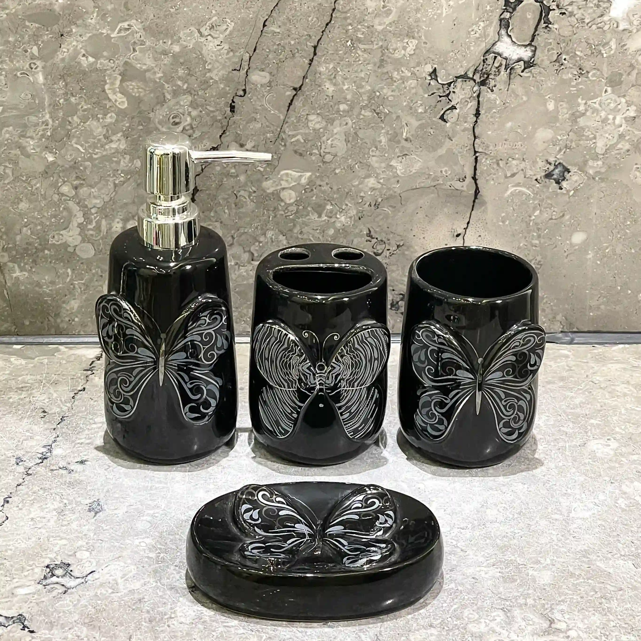 OEM Black Butterfly Bathroom Set Wholesale (3)