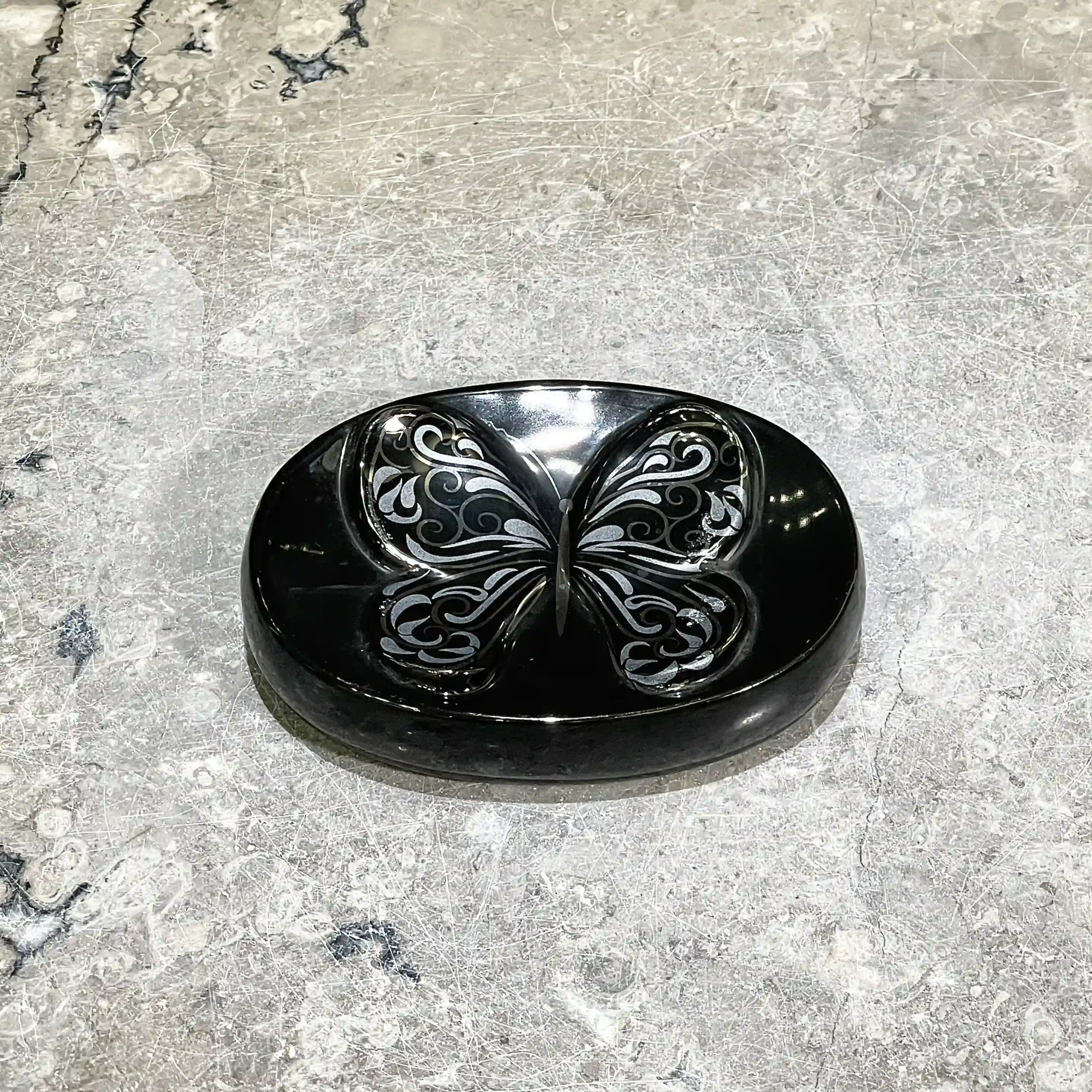 Wholesale Soap Dish Black Ceramic Holder with Silver Butterfly Design (1)