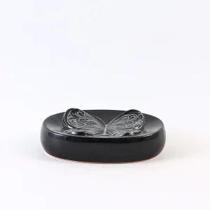 Wholesale Soap Dish Black Ceramic Holder with Silver Butterfly Design (3)