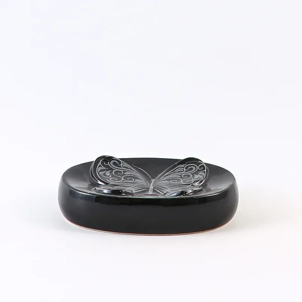 Wholesale Soap Dish Black Ceramic Holder with Silver Butterfly Design (3)