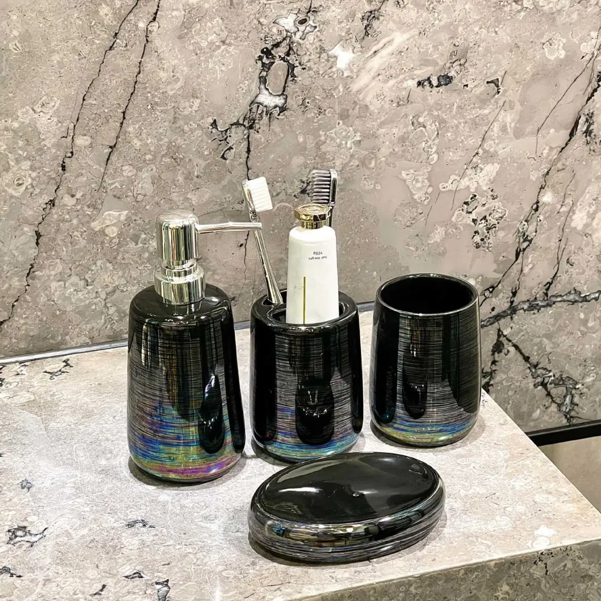 Custom 4 Piece Bath Accessory Set Wholesale Electroplated Ceramic Set (4)