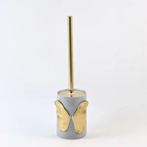 Toilet Brush Holder Wholesale Grey Ceramic Toilet Bowl Brush Set with Gold Butterfly (2)