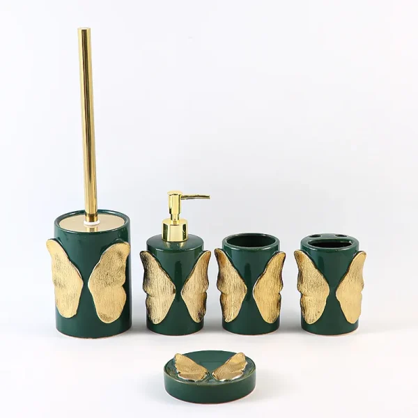 Wholesale Toilet Brush Set OEM Emerald Green Ceramic Bathroom Accessories (1)