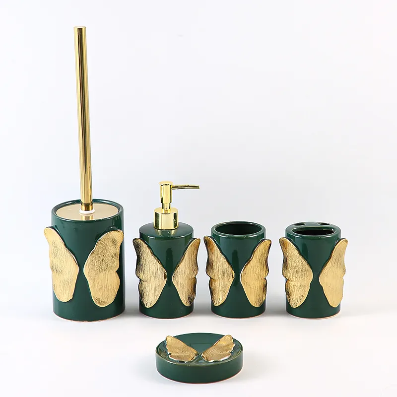 Wholesale Toilet Brush Set OEM Emerald Green Ceramic Bathroom Accessories (1)