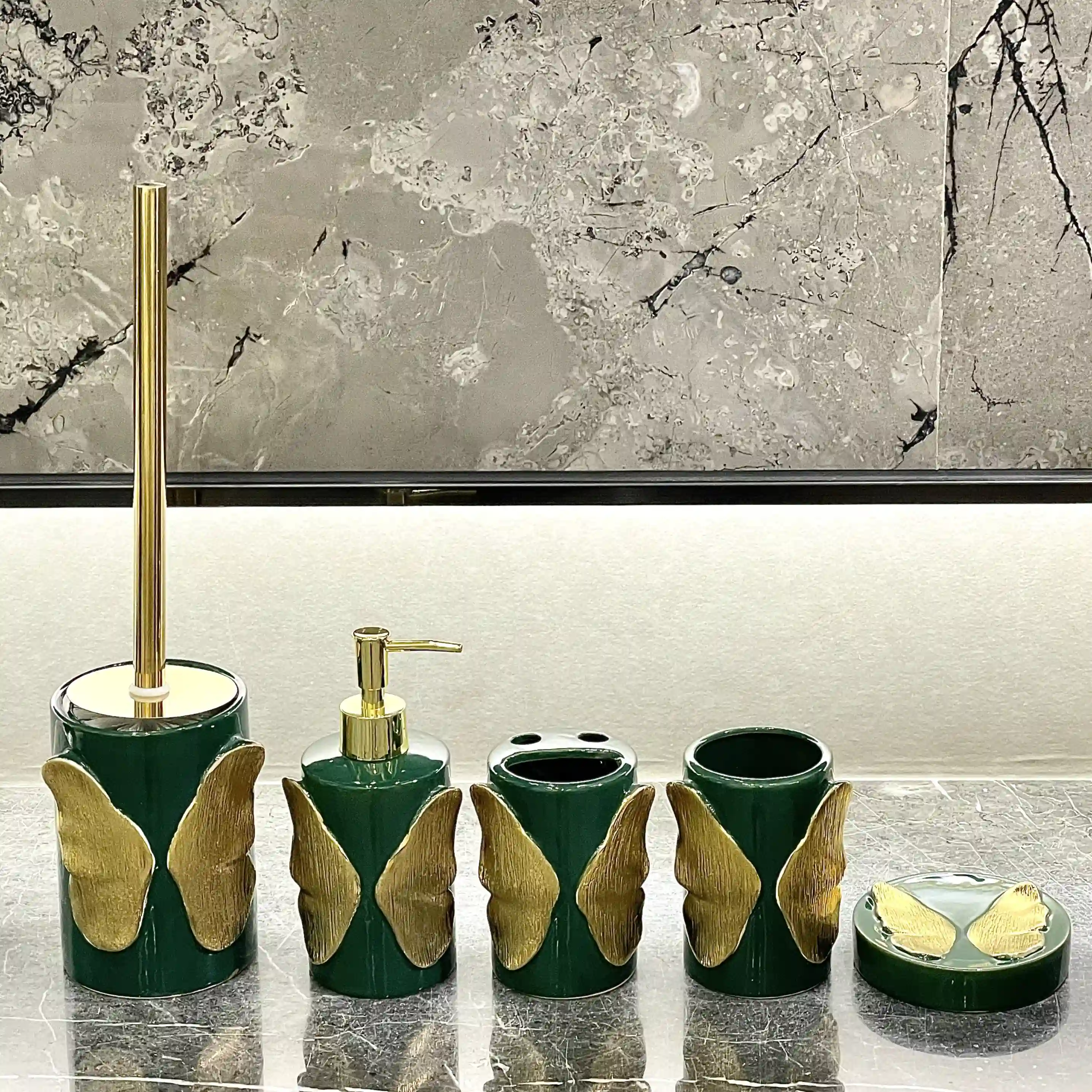 Wholesale Toilet Brush Set OEM Emerald Green Ceramic Bathroom Accessories (4)