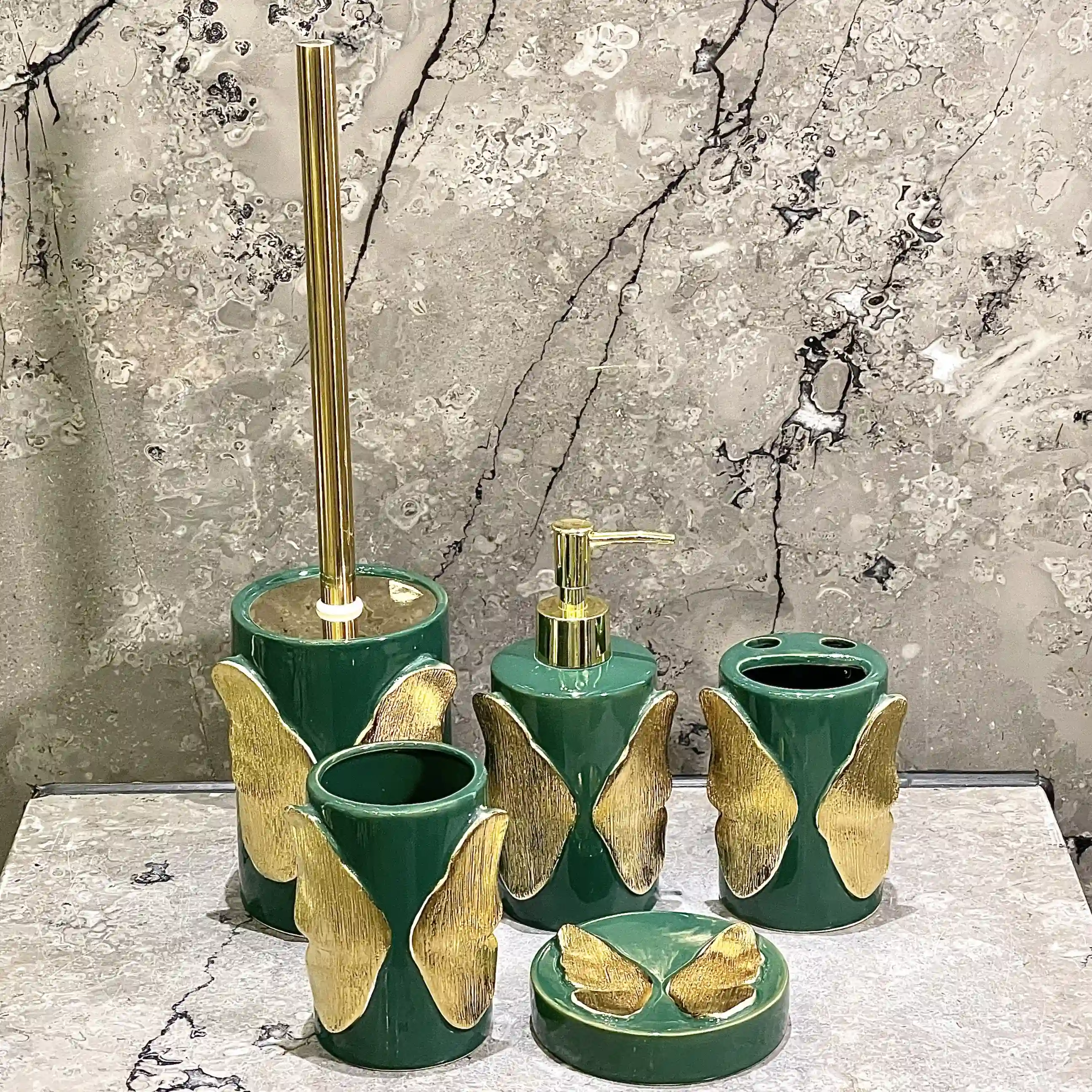 Wholesale Toilet Brush Set OEM Emerald Green Ceramic Bathroom Accessories (5)